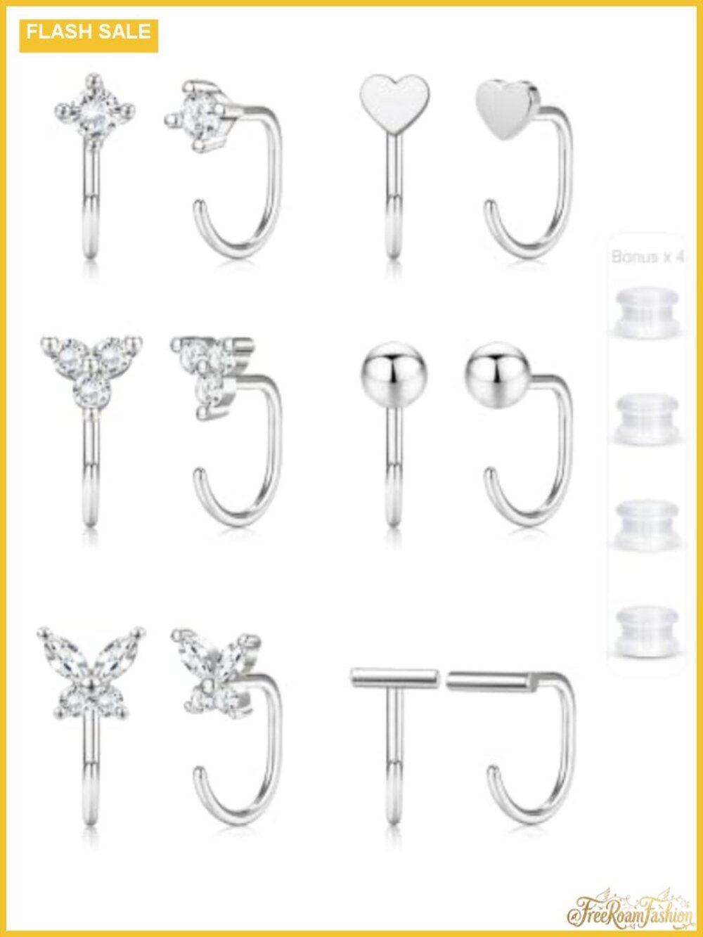 6 Pair Backless Half Hoop Huggie Earrings for Women, No Back Arc Hoop Earrings